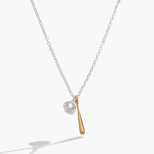 Ballgame Duo Charm Pendant Necklace by ALEX AND ANI; chain with a ball cage charm and gold-tone tassel on Tampa Home & Garden Store