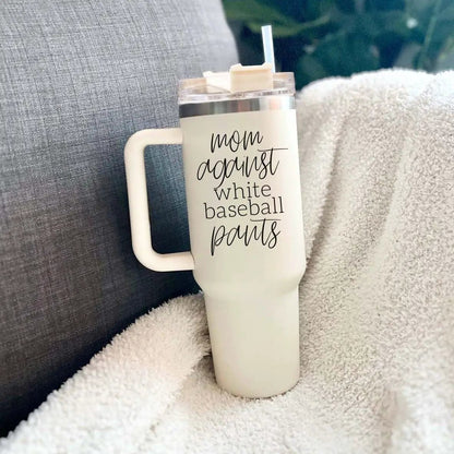 Mom Against White Baseball Pants Tumbler