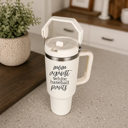 Mom Against White Baseball Pants Tumbler