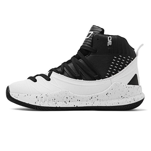 Stevvex basketball shoes black white high-top with cushioned speckled midsole and breathable upper on Tampa Home & Garden Store