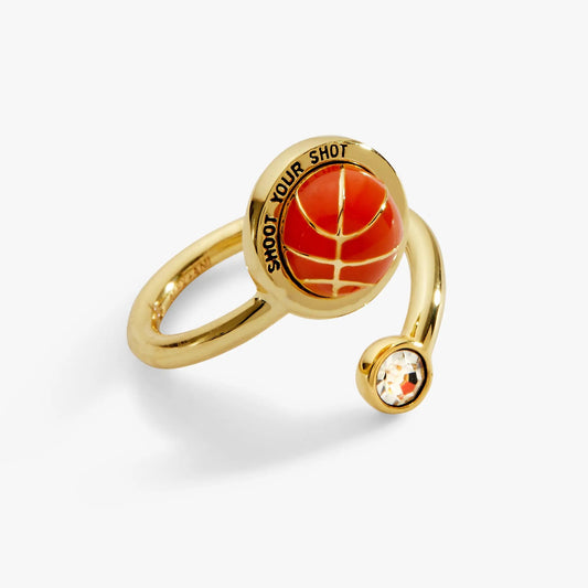 Shoot Your Shot basketball open fidget ring by Alex and Ani, gold-tone with orange ball on Tampa Home & Garden Store