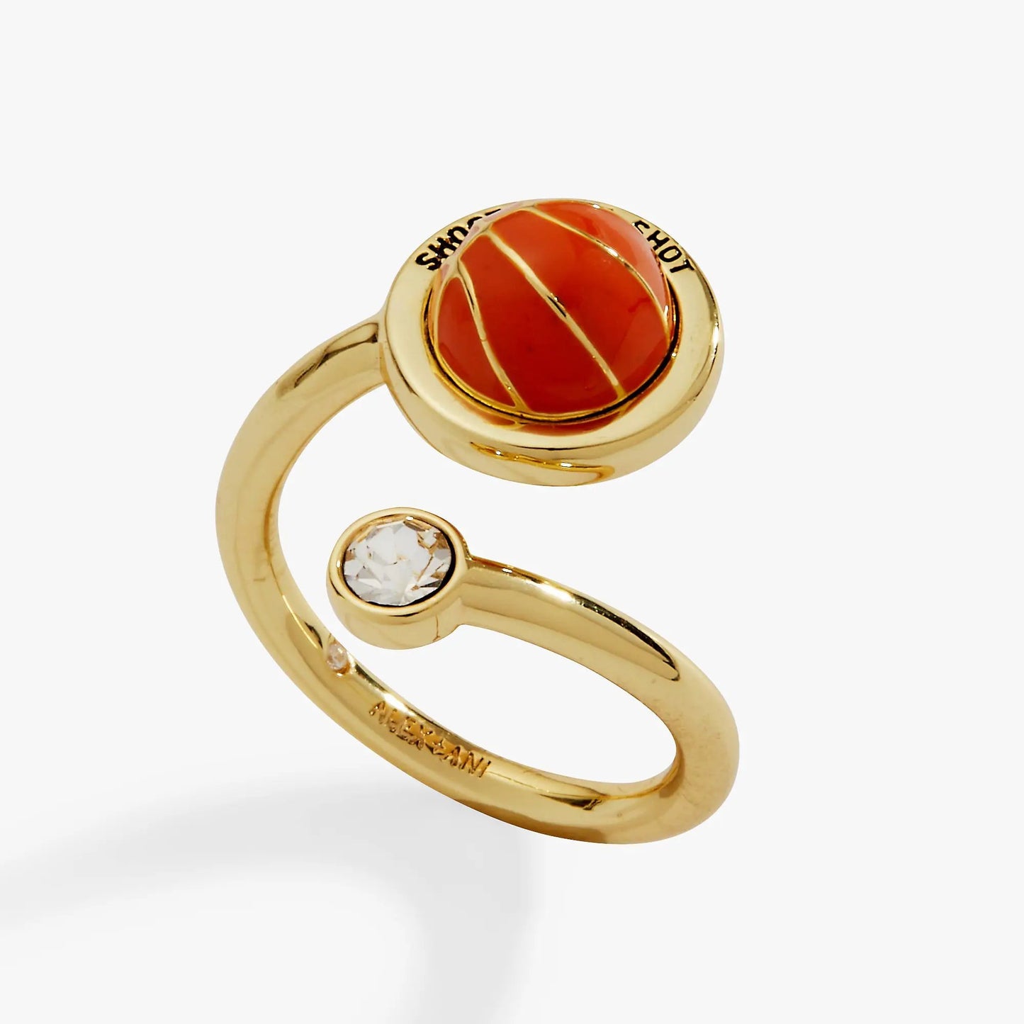 Gold-tone ring with orange basketball bead and crystal detail by ALEX AND ANI on Tampa Home & Garden Store