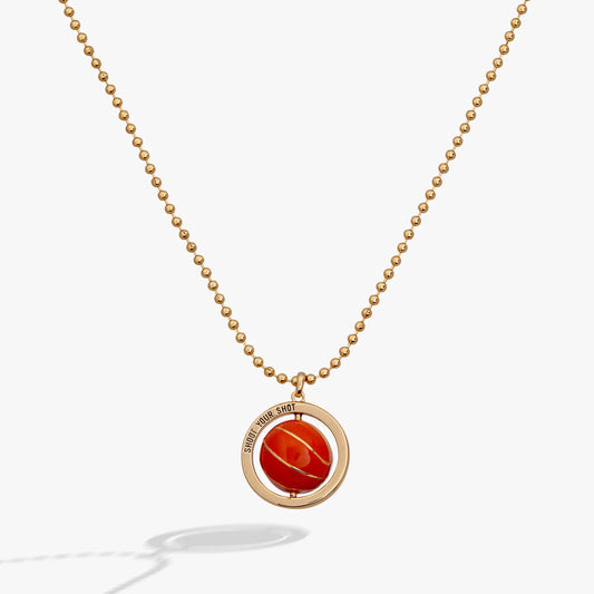 Basketball Spinner Pendant Necklace gold-tone beaded chain with orange enamel pendant on Tampa Home & Garden Store
