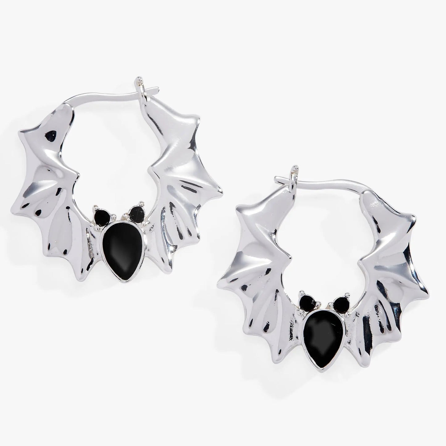Crystal Bat Hoop Earrings by ALEX AND ANI in silver with black stones on Tampa Home & Garden Store