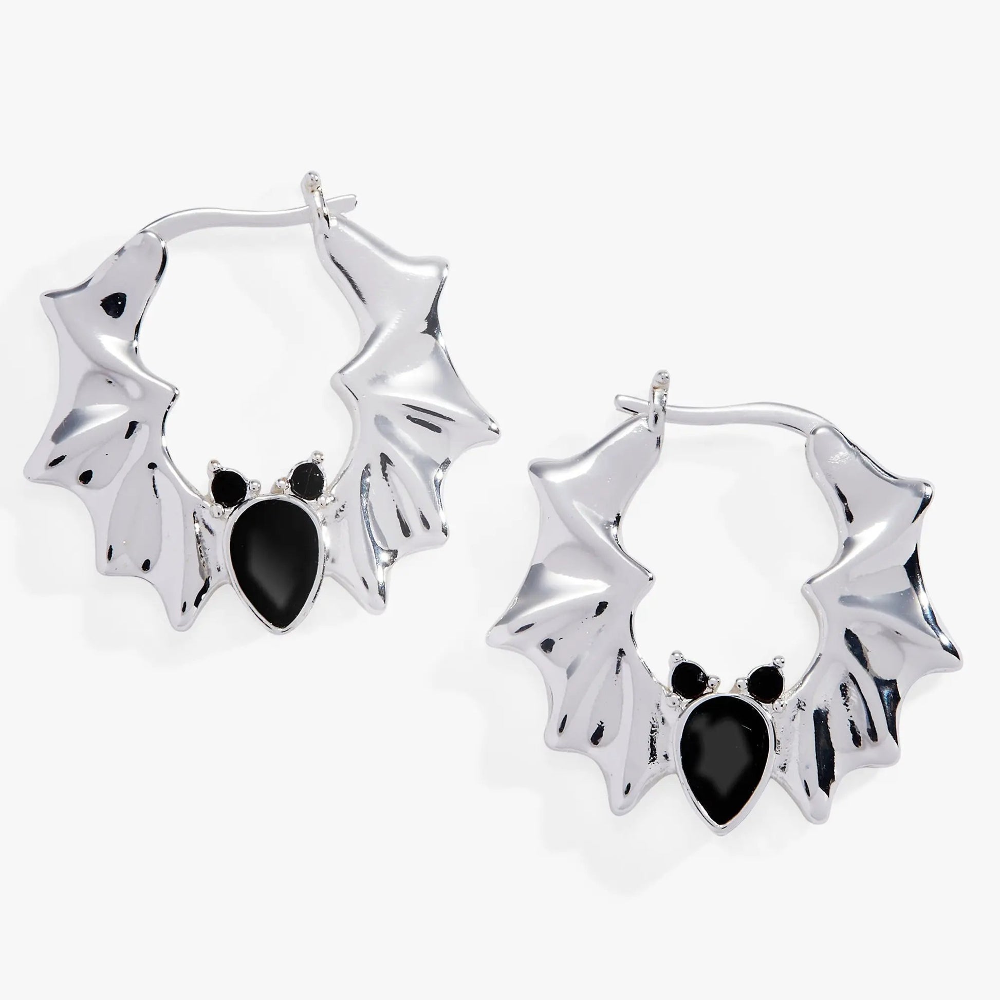 Crystal Bat Hoop Earrings by ALEX AND ANI in silver with black stones on Tampa Home & Garden Store