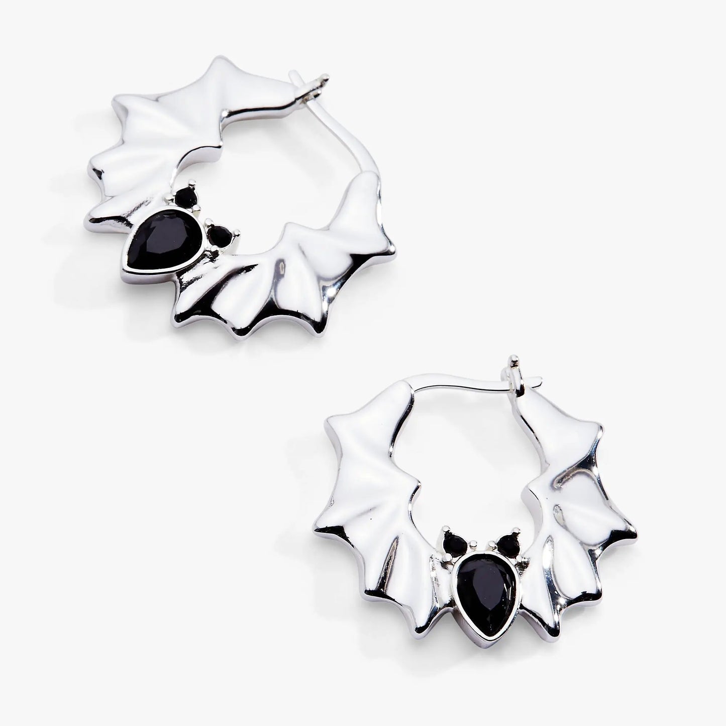 Earrings Crystal Bat Hoop by ALEX AND ANI in silver-tone with black crystals on Tampa Home & Garden Store