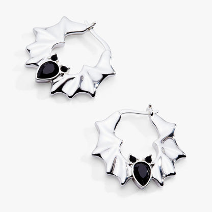 Earrings Crystal Bat Hoop by ALEX AND ANI in silver-tone with black crystals on Tampa Home & Garden Store