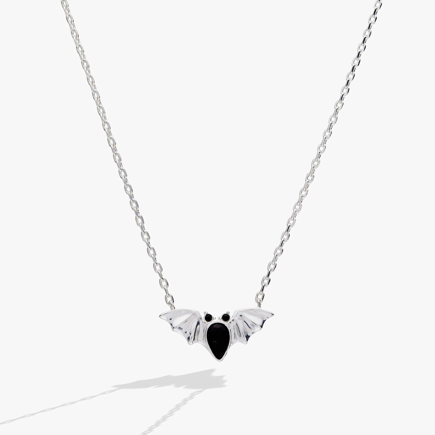 Crystal Bat Pendant necklace by ALEX AND ANI on silver chain with black gemstone bat charm on Tampa Home & Garden Store