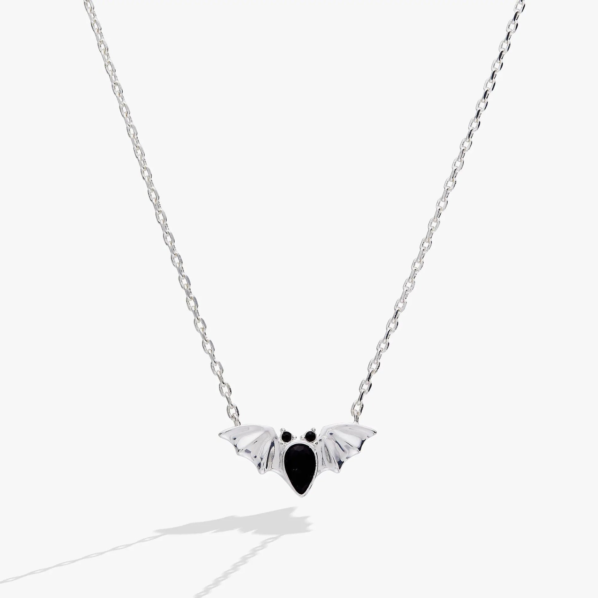 Crystal Bat Pendant necklace by ALEX AND ANI on silver chain with black gemstone bat charm on Tampa Home & Garden Store