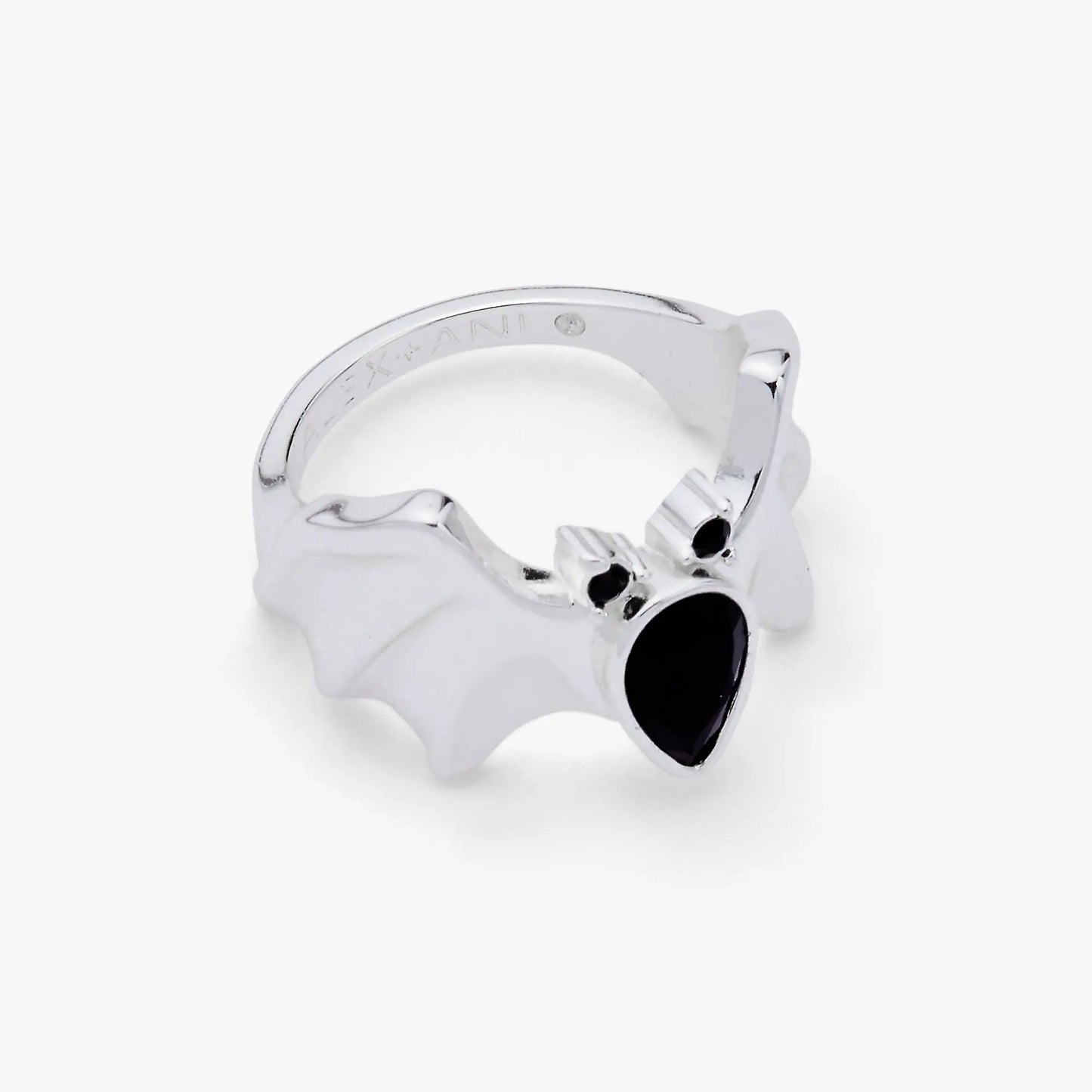 Crystal Bat Ring by ALEX AND ANI, silver-tone bat-shaped ring with black onyx eyes and crystal accents on Tampa Home & Garden Store