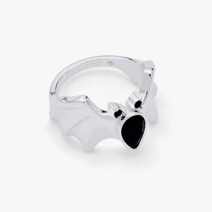 Crystal Bat Ring by ALEX AND ANI, silver-tone bat-shaped ring with black onyx eyes and crystal accents on Tampa Home & Garden Store
