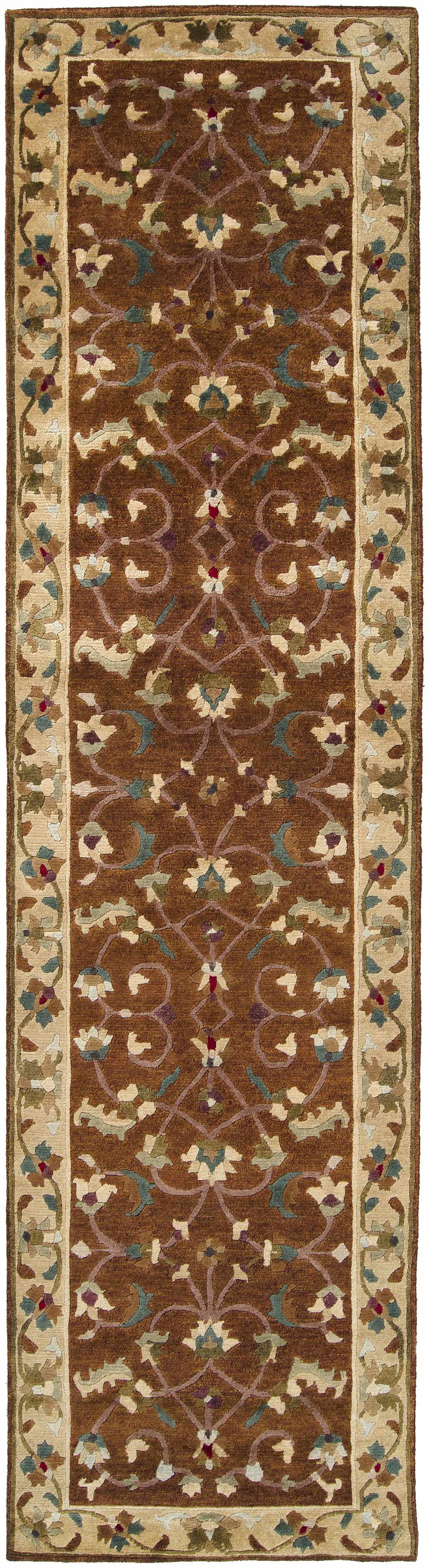 Rug Batesburg Wool Area Carpet by Boutique Rugs, brown wool field with ornate beige border on Tampa Home & Garden Store