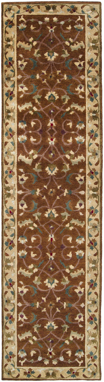Rug Batesburg Wool Area Carpet by Boutique Rugs, brown wool field with ornate beige border on Tampa Home & Garden Store