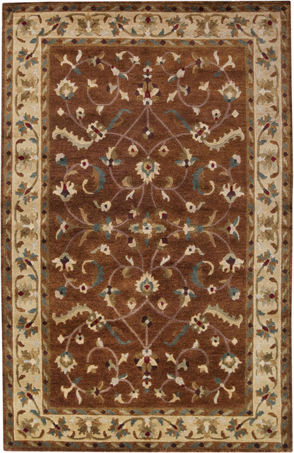 Batesburg Wool Area Carpet rug in brown with cream and blue floral border Boutique Rugs on Tampa Home & Garden Store