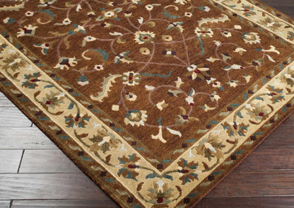 Batesburg Wool Area Carpet by Boutique Rugs, brown field with cream border and floral vines on Tampa Home & Garden Store