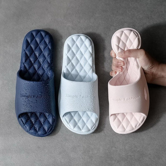 Slippers Stevvex set in navy blue and pink with quilted footbed and water-drop texture on straps on Tampa Home & Garden Store