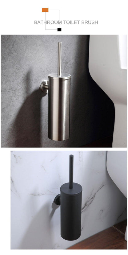 Stevvex wall-mount toilet brush holder in matte black and brushed stainless steel finishes on Tampa Home & Garden Store