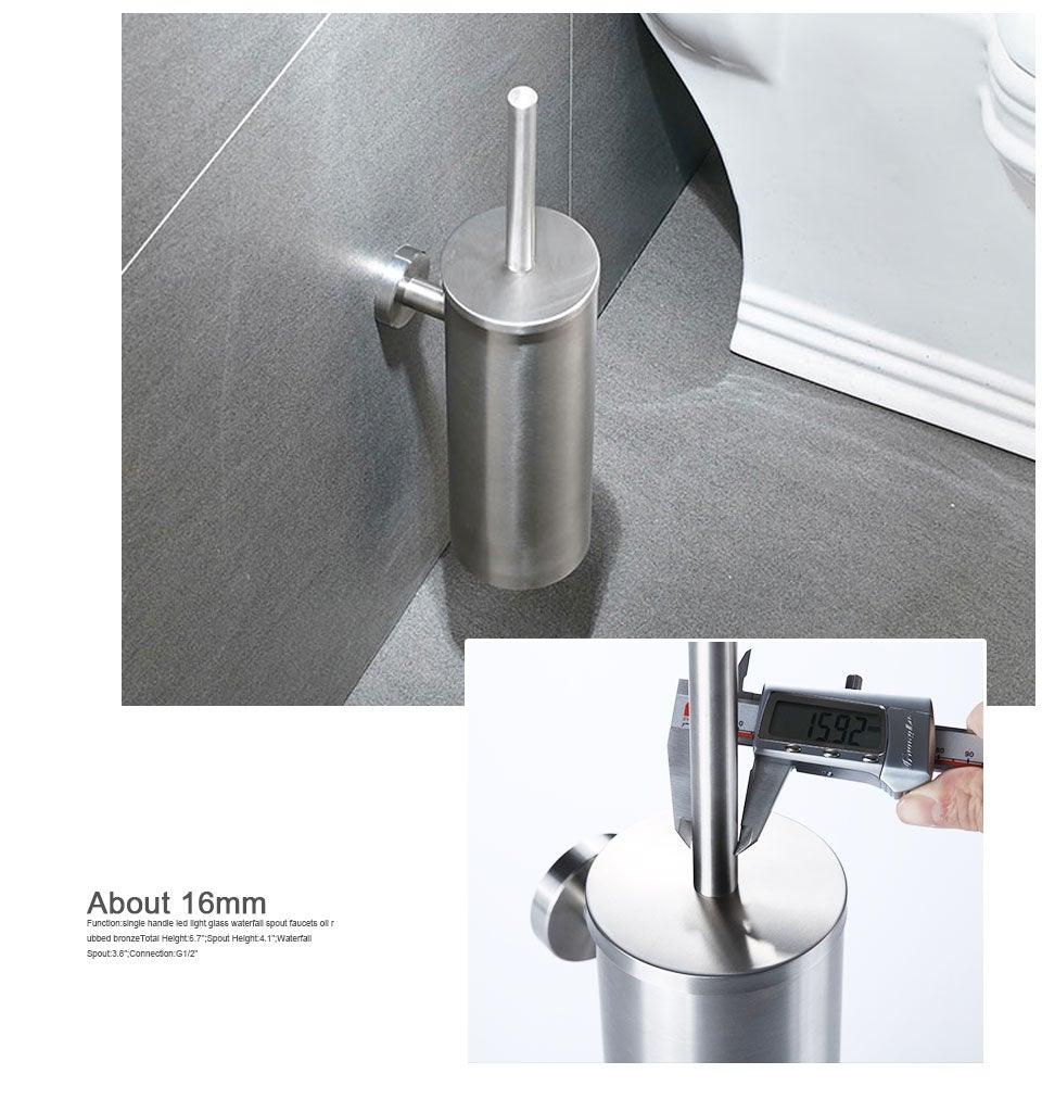 Toilet brush holder Stevvex, wall-mount, cylindrical brushed metal canister on Tampa Home & Garden Store