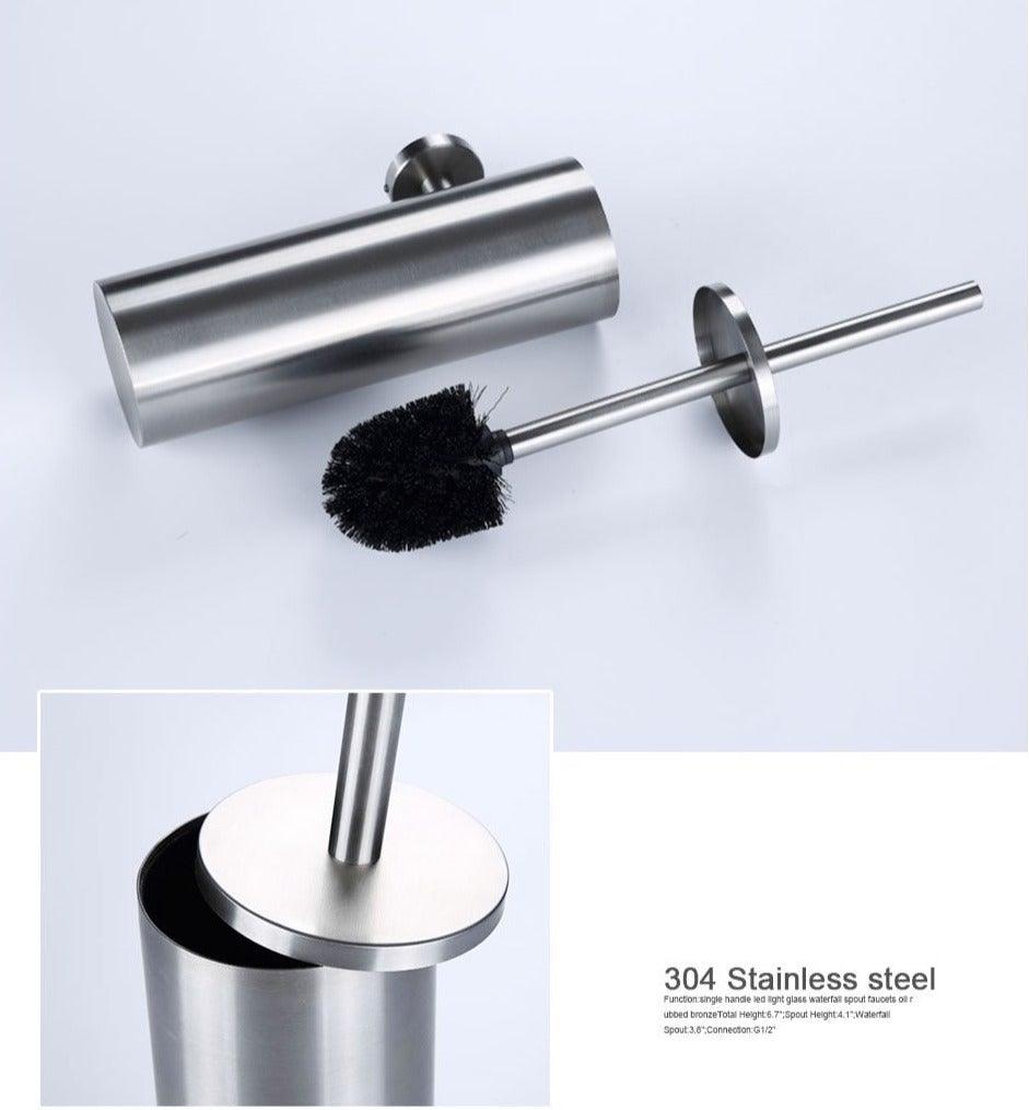 Stevvex stainless steel wall mounted toilet brush holder with brush on Tampa Home & Garden Store