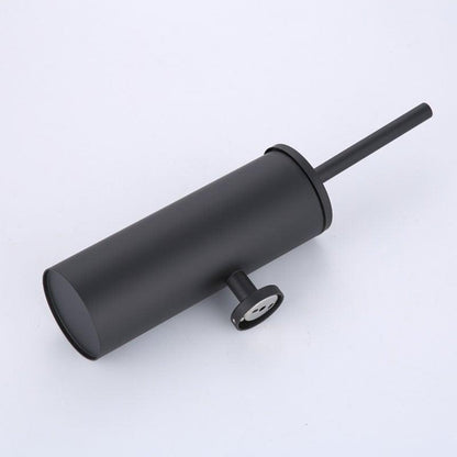Matte black wall-mount toilet brush holder by Stevvex, cylindrical canister with wall bracket on Tampa Home & Garden Store