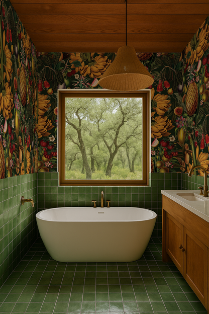Papel pintado de frutas jugosas, verde oscuro