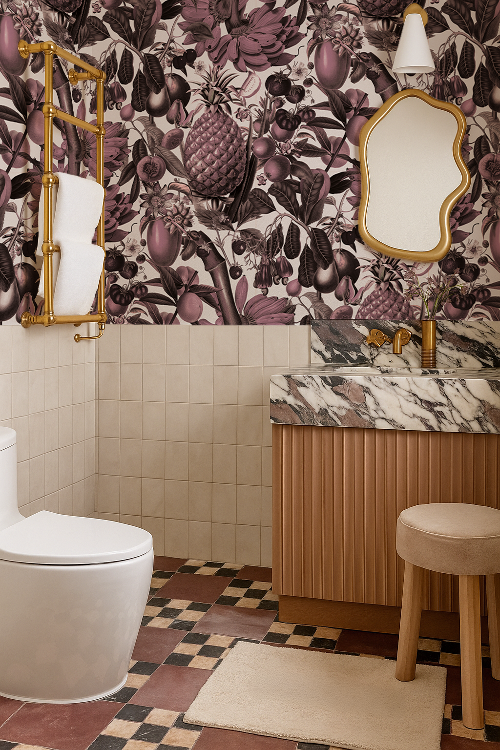 Papel pintado Juicy Fruit, blanco y malva