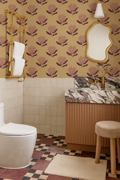 Papel pintado King Protea, amarillo mantequilla y malva