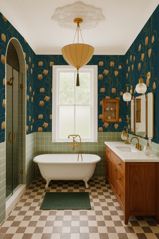 Campanas Wallpaper, dark blue and goldenrod - Tampa Home & Garden Store