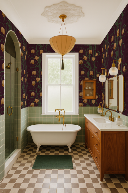 Campanas Wallpaper, eggplant and toffee