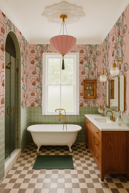 Campanas Wallpaper, dusty pink &  orange
