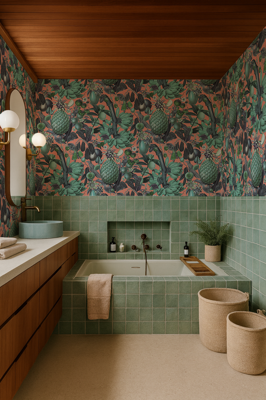 Juicy Fruit Wallpaper, coral and teal - Tampa Home & Garden Store