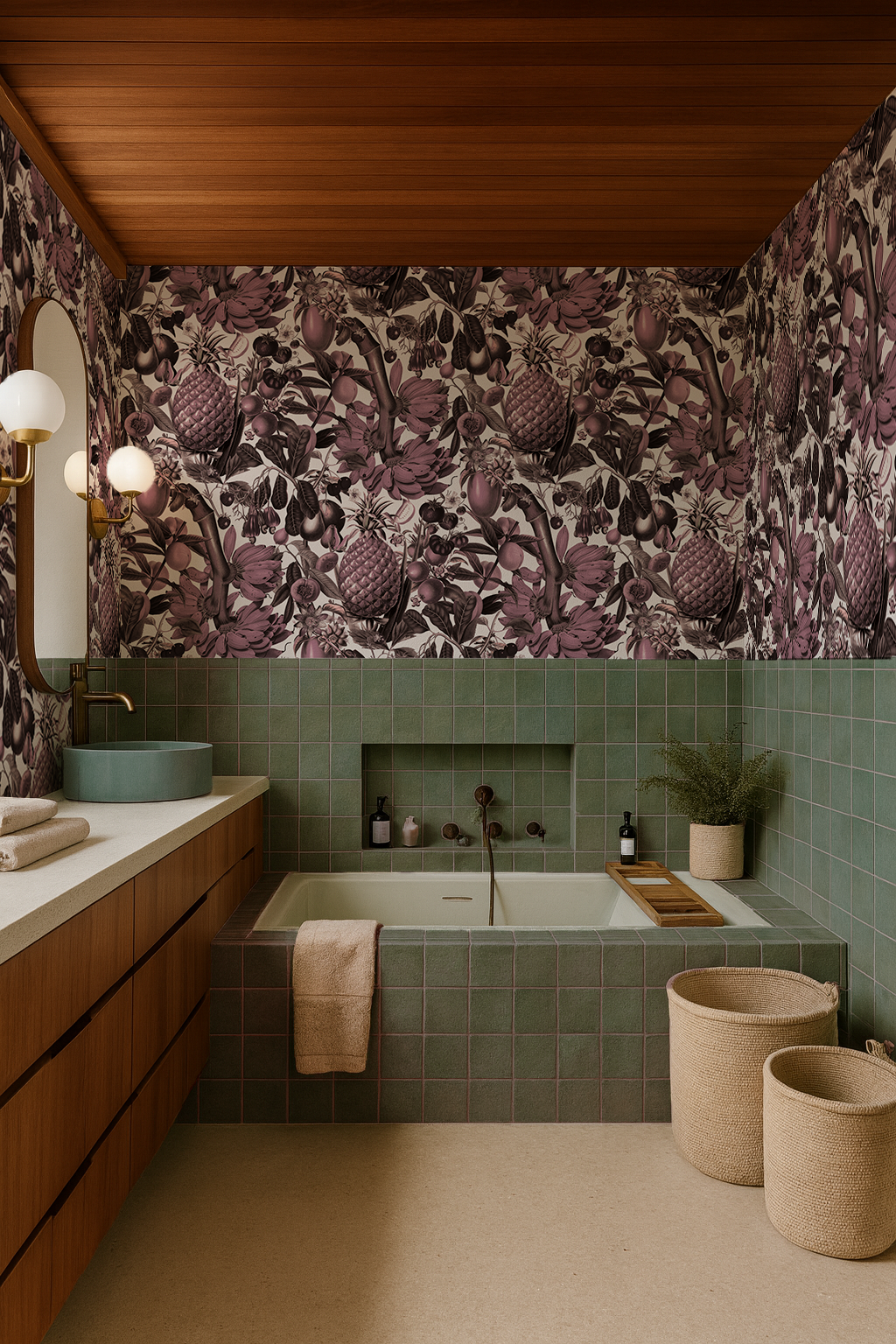 Papel pintado Juicy Fruit, blanco y malva