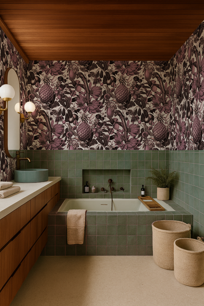 Papel pintado Juicy Fruit, blanco y malva