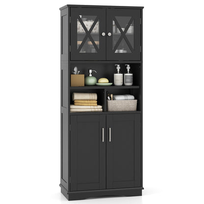 Mueble de Baño Alto Armario de Almacenamiento Grande para el Suelo con Puertas Acrílicas y 3 Cubos - Negro