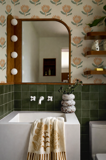 King Protea Wallpaper, neutral and apricot