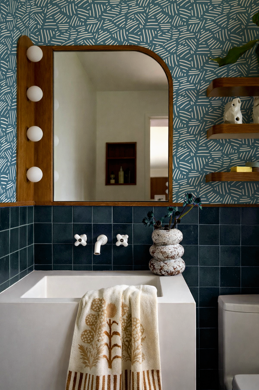 Simple Stripes Wallpaper, denim blue - Tampa Home & Garden Store