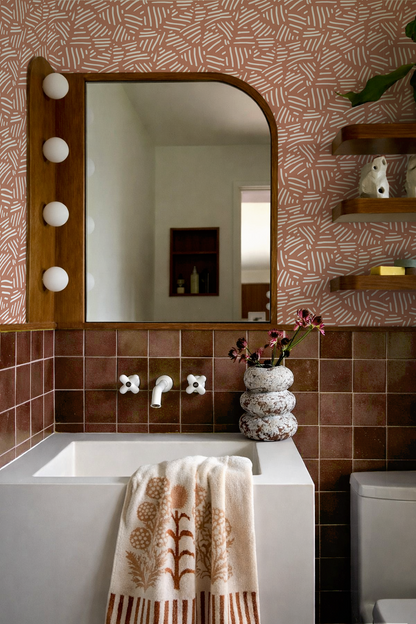 Papel pintado de rayas simples, terracota