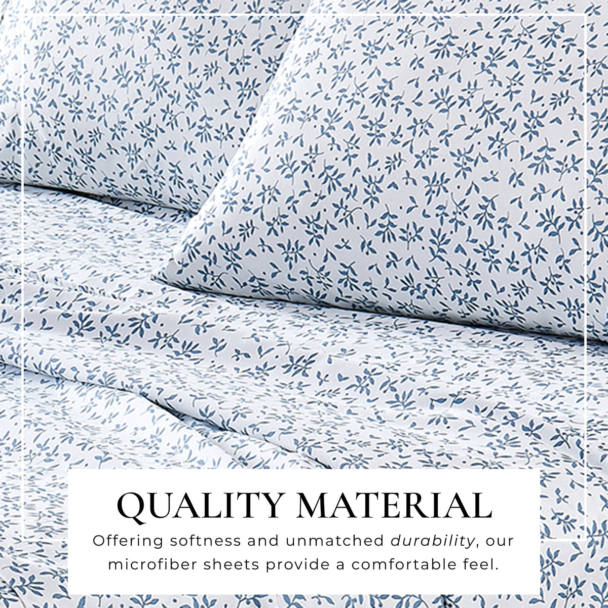 Printed Sheet Set Baylor Collection by Great Bay Home, blue floral pattern on white on Tampa Home & Garden Store