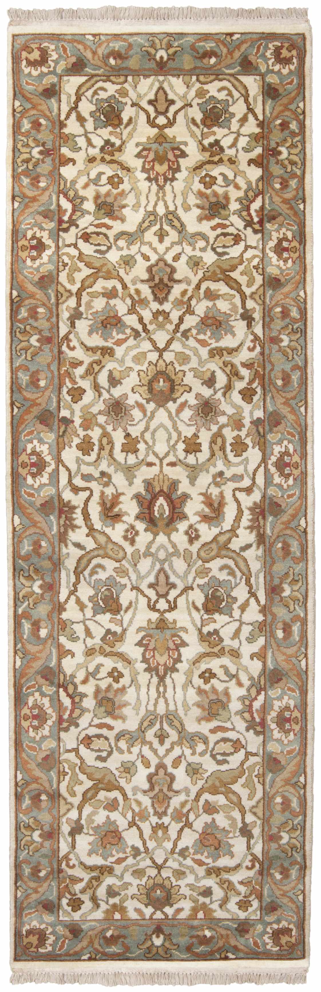 Baylis Area Carpet rug runner by Boutique Rugs in ivory with ornate brown blue sage border on Tampa Home & Garden Store