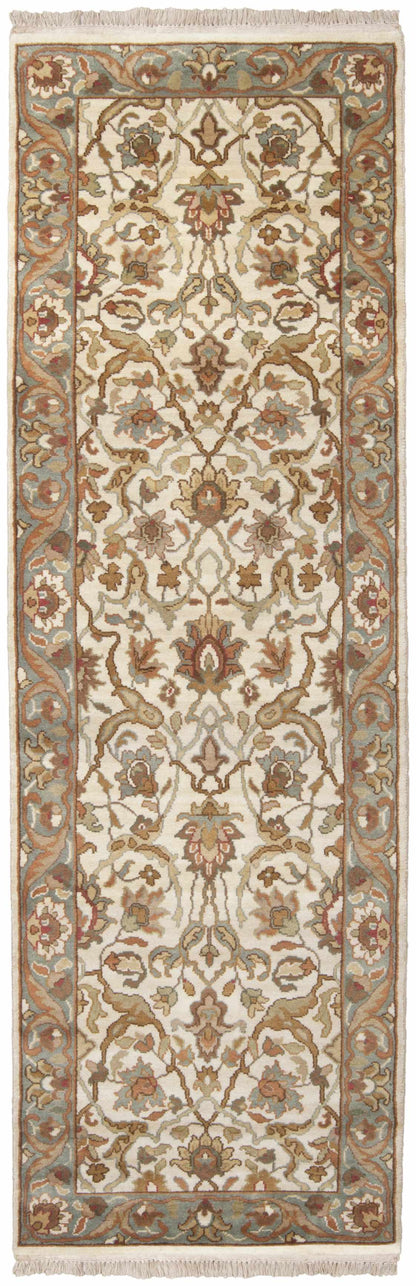 Baylis Area Carpet rug runner by Boutique Rugs in ivory with ornate brown blue sage border on Tampa Home & Garden Store