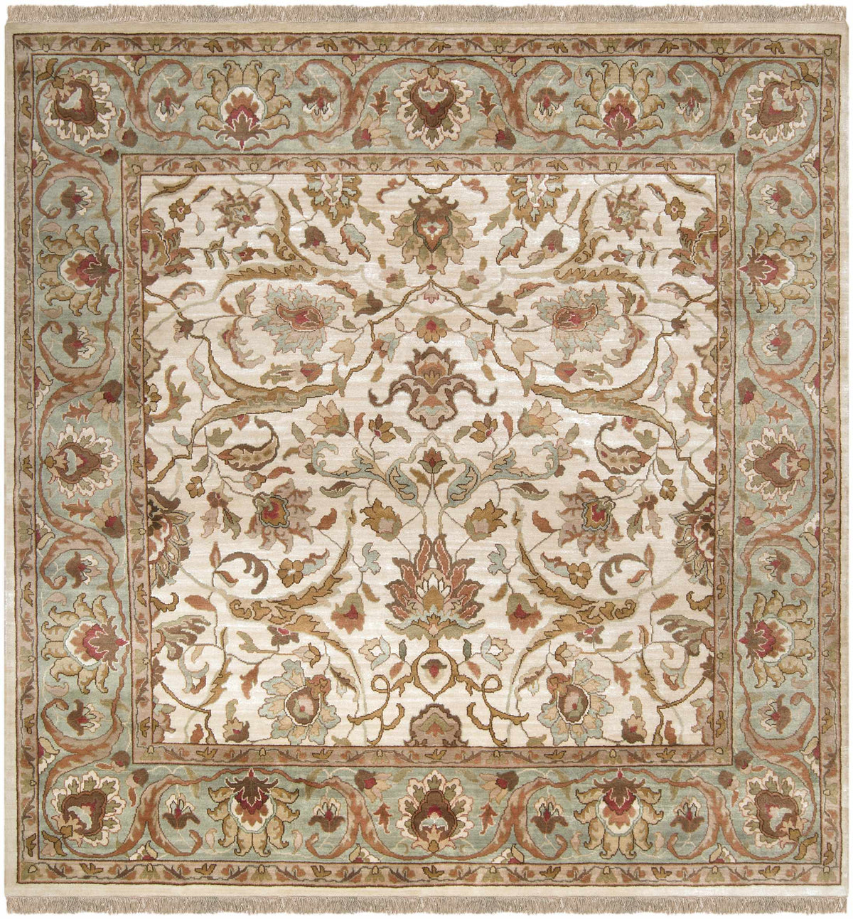 Baylis Area Carpet rug by Boutique Rugs with ivory field and floral border in blue and tan on Tampa Home & Garden Store