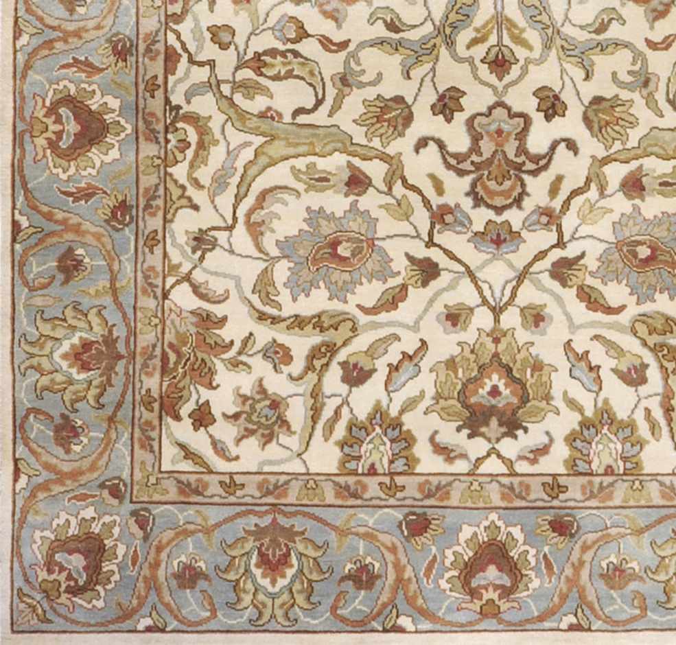 Baylis Area Carpet - Clearance rug with cream field and blue-tan floral border Boutique Rugs on Tampa Home & Garden Store