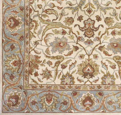Baylis Area Carpet - Clearance rug with cream field and blue-tan floral border Boutique Rugs on Tampa Home & Garden Store