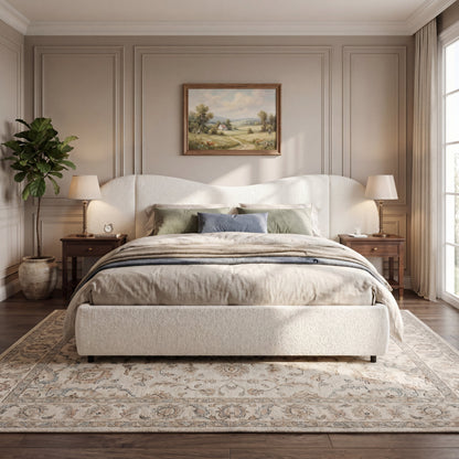 King Size Upholstered Bed with Boucle Headboard