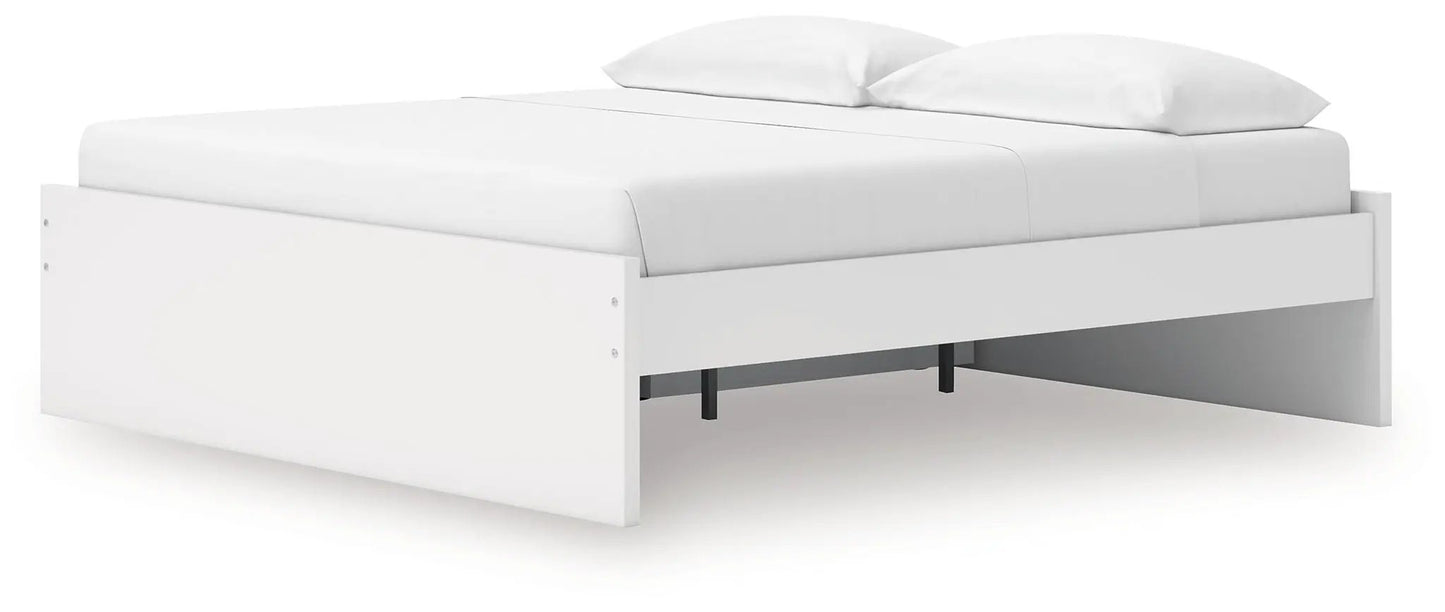 Onita platform bed in white with low-profile frame and black metal legs storage bed on Tampa Home & Garden Store