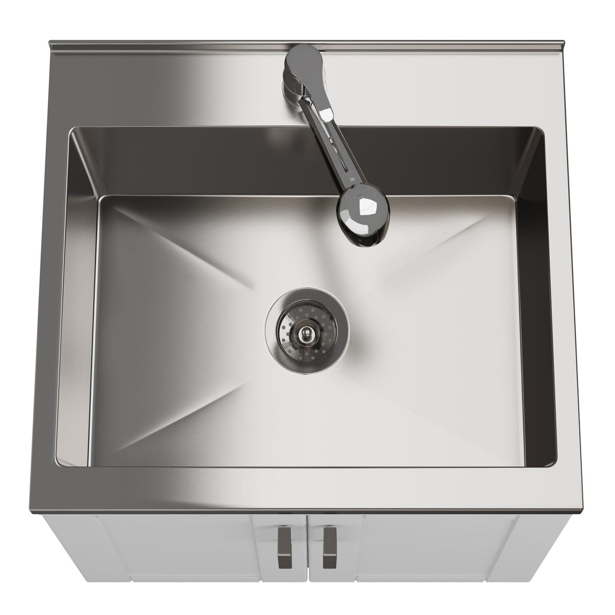 White laundry cabinet with stainless steel sink by HouseOfZazla, dual-door vanity on Tampa Home & Garden Store