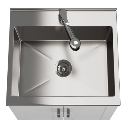 White laundry cabinet with stainless steel sink by HouseOfZazla, dual-door vanity on Tampa Home & Garden Store