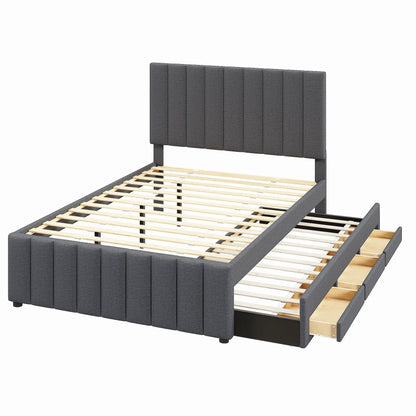 Upholstered Bed with Twin Trundle and 3 Drawers