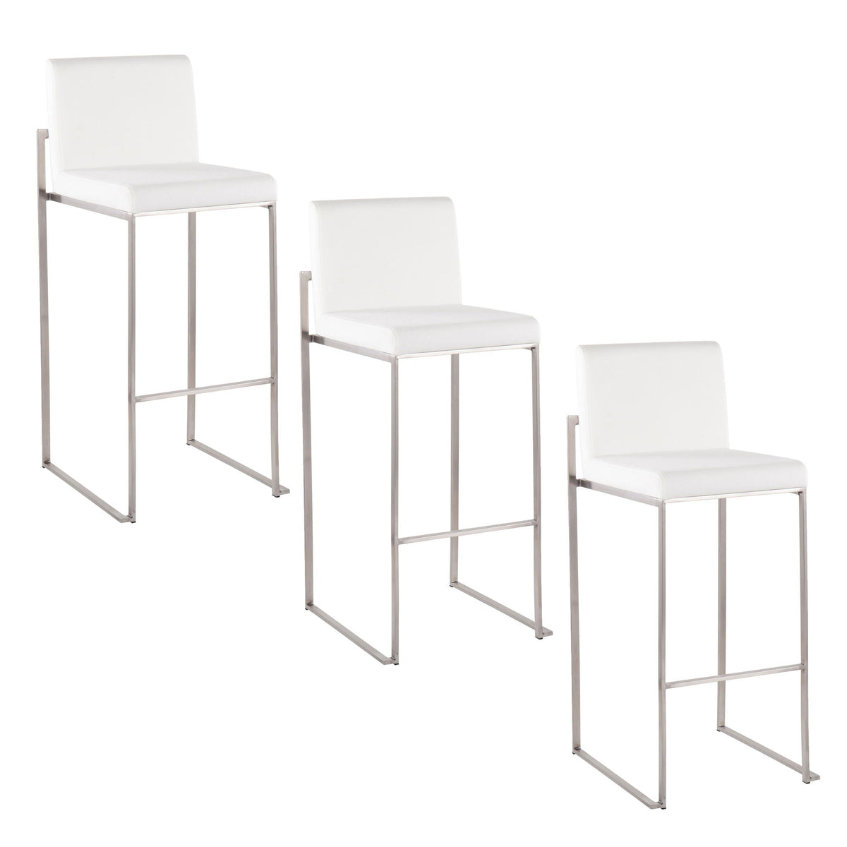 Contemporary high-back bar stools set of 3 with white upholstered seats and metal frames on Tampa Home & Garden Store