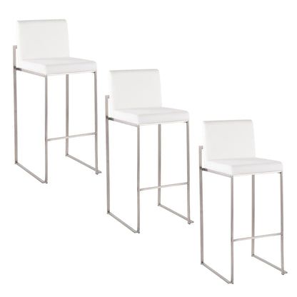 Contemporary high-back bar stools set of 3 with white upholstered seats and metal frames on Tampa Home & Garden Store